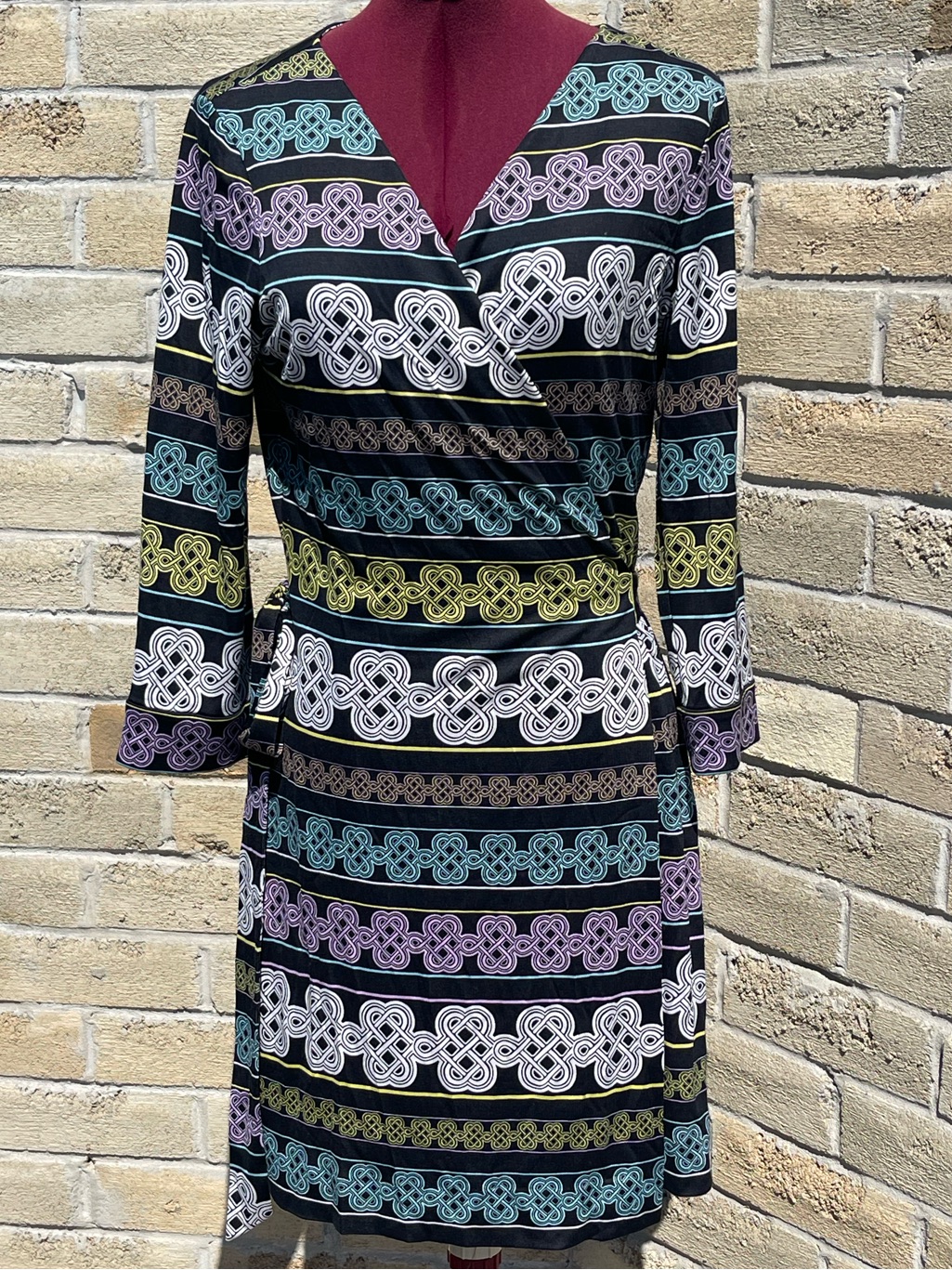 Diane Von Furstenberg Abigail Silk Jersey Midi Wrap Dress Celtic Knot Size 12